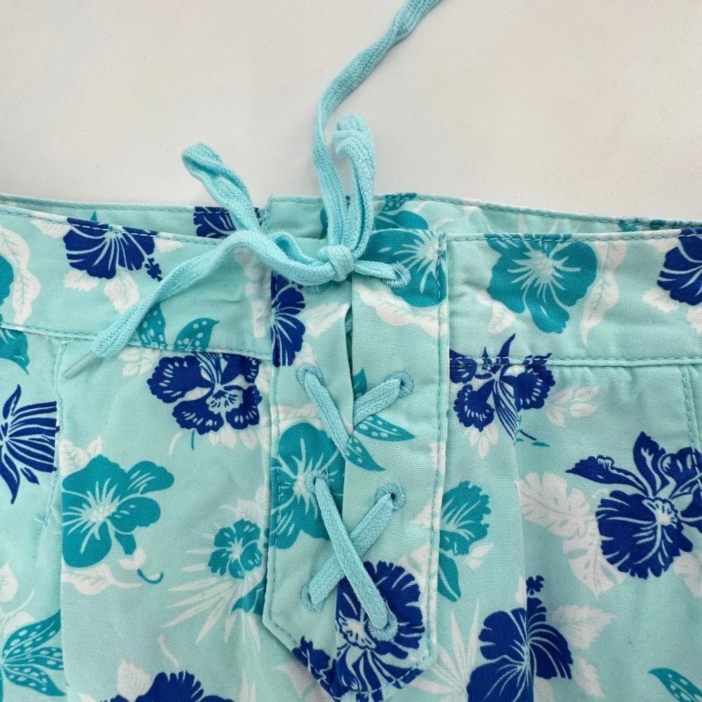 Liz Claiborne Floral Skort L Blue Denim Corset Back Tropical Casual Coastal - Picture 4 of 11